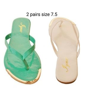 Bundle 2 pairs of flip flops with gold met…